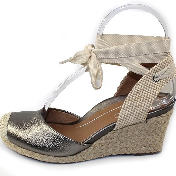 Vionic Maris Wedge Espadrille Silver Pewter Metallic Sz:7 - Picture 2 of 8